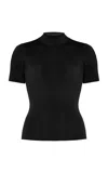 Oscar De La Renta Short Sleeve  Mock Neck Pullover In Black