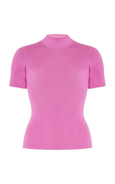 Oscar De La Renta Short Sleeve  Mock Neck Pullover In Pink