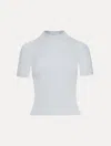 Oscar De La Renta Short Sleeve Mock Neck Ribbed Pullover In Blue
