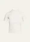 Oscar De La Renta Short-sleeve Mock-neck Ribbed Sweater In White