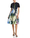 Oscar De La Renta Short Sleeve Multi Foxgloves Degrade Dress In Multi