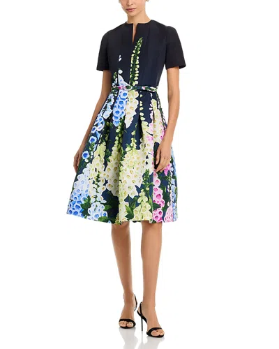 OSCAR DE LA RENTA OSCAR DE LA RENTA SHORT SLEEVE MULTI FOXGLOVES DEGRADE DRESS