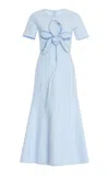 Oscar De La Renta Orchid Embroidered Jacquard Midi Dress In Light Blue