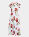 Oscar De La Renta Peony Print Belted Button Front Dress