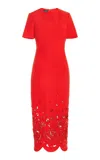 Oscar De La Renta Rose Cutout Stretch-wool Midi Dress In Orange