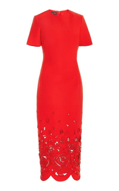 Oscar De La Renta Rose Cutout Stretch-wool Midi Dress In Vermilion