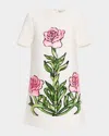 Oscar De La Renta Rose Embroidered Wool Blend Minidress In Ivory