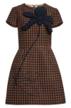 Oscar De La Renta Short Sleeve Small Check Tweed In Cognac/navy