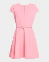 Oscar De La Renta Short-sleeve Split-neck Belted Mini Dress In Pink