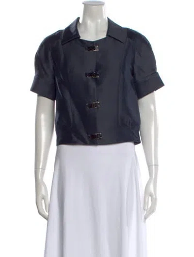 Pre-owned Oscar De La Renta Short Sleeve Top In Blue
