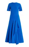 Oscar De La Renta Draped Wool-blend Midi Dress In Blue