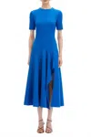 Oscar De La Renta Short Sleeve Wave Dress In Lapis In Blue
