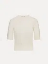 Oscar De La Renta Short Sleeve Wool Pullover In Neutral