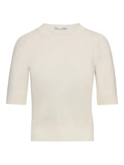 Oscar De La Renta Short Sleeve Wool Pullover In Neutral