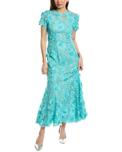 Oscar De La Renta Floral Guipure Flare Silk-lined Maxi Dress In Green