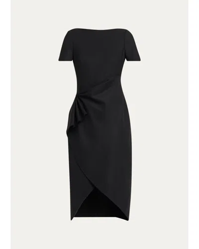 Oscar De La Renta Short-sleeve Draped Midi Dress In Black