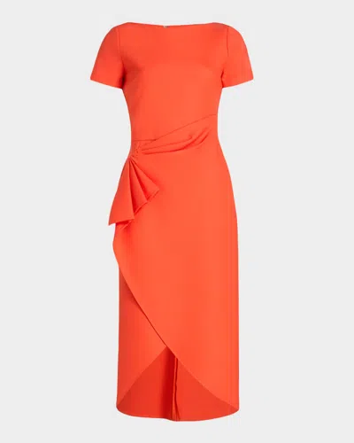 Oscar De La Renta Short-sleeve Draped Midi Dress In Red