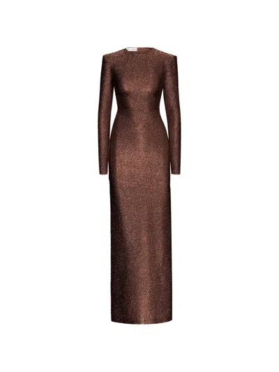 Oscar De La Renta Shoulder-pads Maxi Dress In Brown
