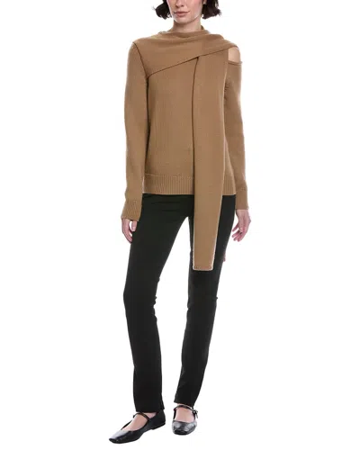 Oscar De La Renta Side Shoulder Tie Wool Sweater In Brown