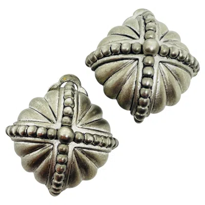 Pre-owned Oscar De La Renta Signed Vintage Silver Tone Etruscan Designer Clip On Earrings In Multi