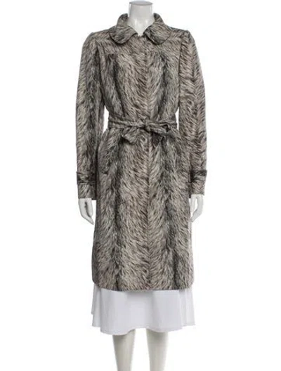 Pre-owned Oscar De La Renta Silk Animal Print Coat In Gray