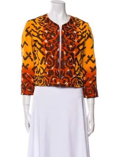 Pre-owned Oscar De La Renta Silk Animal Print Evening Jacket In Orange