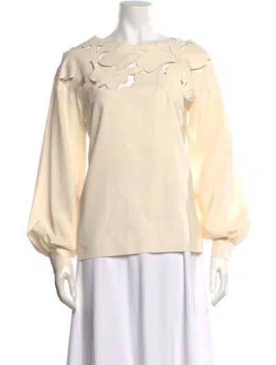 Pre-owned Oscar De La Renta Silk Bateau Neckline Blouse In Neutral
