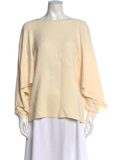 Pre-owned Oscar De La Renta Silk Bateau Neckline Blouse In Neutral