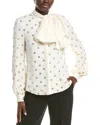 Oscar De La Renta Embellished Silk-blend Blouse In Neutral