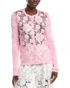 Oscar De La Renta Floral Guipure Inset Long-sleeve Crewneck Cardigan In Pink