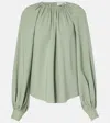 Oscar De La Renta Long Sleeve Georgette Blouse In Green