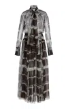 Oscar De La Renta Silk Chiffon Maxi Shirt Dress In Multi