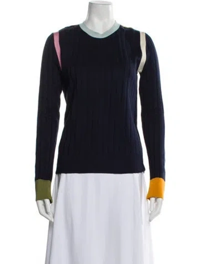 Pre-owned Oscar De La Renta Silk Colorblock Pattern Sweatshirt In Blue