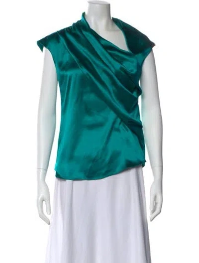Pre-owned Oscar De La Renta Silk Cowl Neck Blouse In Green
