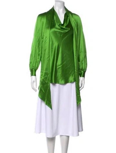 Pre-owned Oscar De La Renta Silk Cowl Neck Blouse In Green