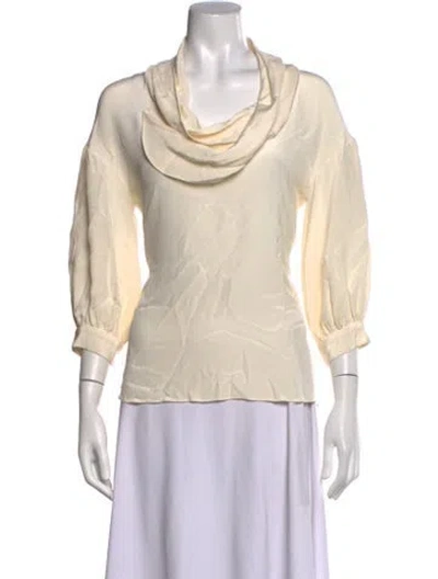 Pre-owned Oscar De La Renta Silk Cowl Neck Blouse In Neutrals