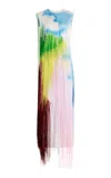 Oscar De La Renta Silk Crepe Satin Embroidered Fringe Dress In Multi