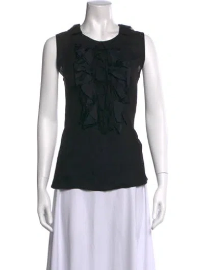 Pre-owned Oscar De La Renta Silk Crew Neck Blouse In Black