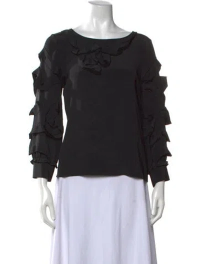 Pre-owned Oscar De La Renta Silk Crew Neck Blouse In Black