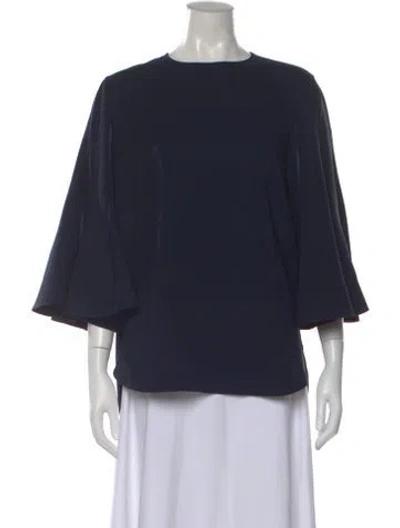 Pre-owned Oscar De La Renta Silk Crew Neck Blouse In Blue