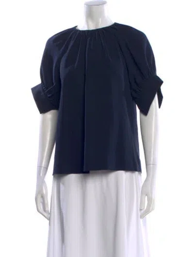 Pre-owned Oscar De La Renta Silk Crew Neck Blouse In Blue