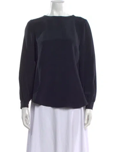 Pre-owned Oscar De La Renta Silk Crew Neck Blouse In Blue