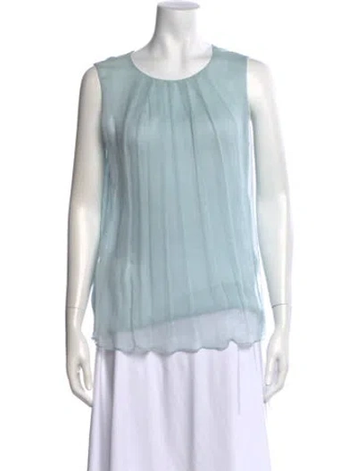 Pre-owned Oscar De La Renta Silk Crew Neck Blouse In Blue