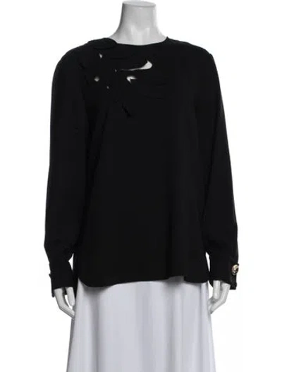 Pre-owned Oscar De La Renta Silk Crew Neck Blouse In Blue