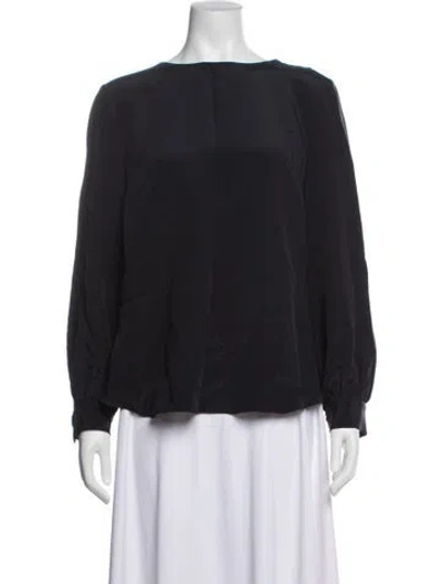 Pre-owned Oscar De La Renta Silk Crew Neck Blouse In Blue