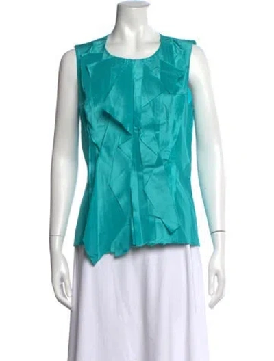 Pre-owned Oscar De La Renta Silk Crew Neck Blouse In Blue/green
