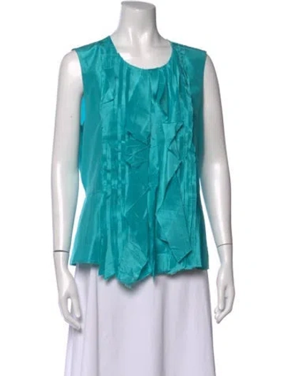 Pre-owned Oscar De La Renta Silk Crew Neck Blouse In Blue/green