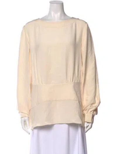 Pre-owned Oscar De La Renta Silk Crew Neck Blouse In Neutral