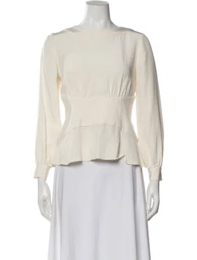 Pre-owned Oscar De La Renta Silk Crew Neck Blouse In Neutral