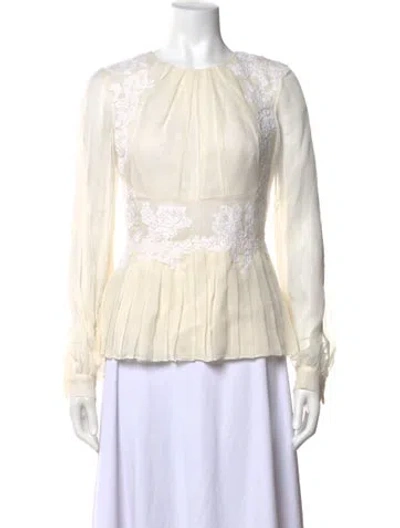 Pre-owned Oscar De La Renta Silk Crew Neck Blouse In Neutrals